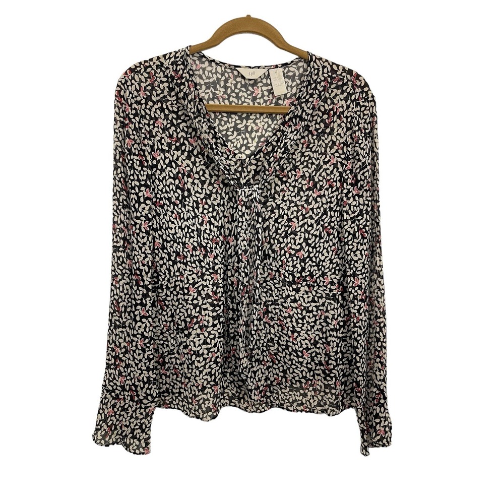 JJill Sheer Flowy Black White Pattern Shirt Medium‎